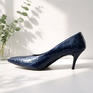 Enrico Cuini Navy Embossed Patent Pumps